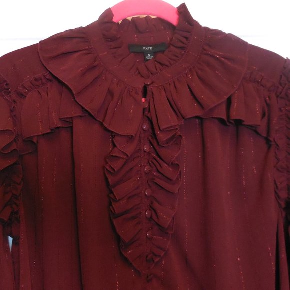 Blouse NWT SMALL ruffled gothic style see-through chiffon long sleeve dressy top - Picture 2 of 10